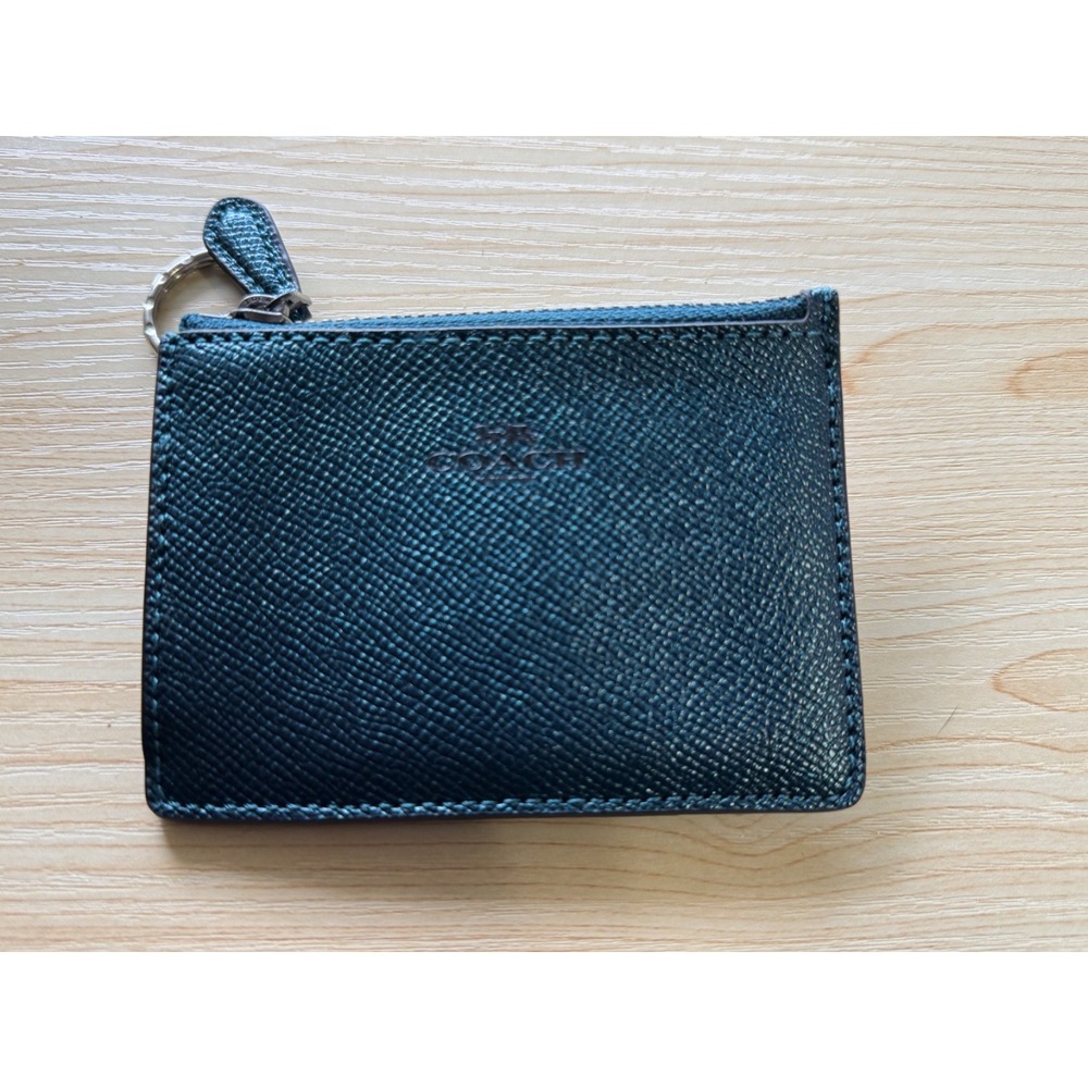 Coach Metallic Dark Turquoise Mini Skinny Id Case Card Wallet Crossgrain Leather